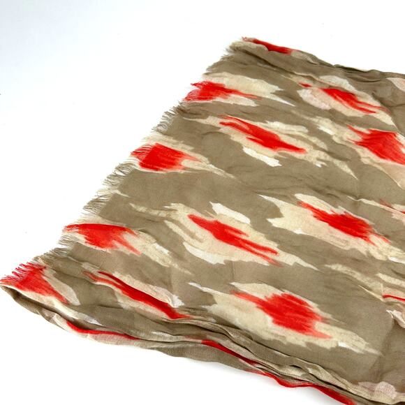 Taupe Coral Cotton Gauze Ikat Scarf Lightweight Boho Wrap 76x14 - Picture 3 of 3